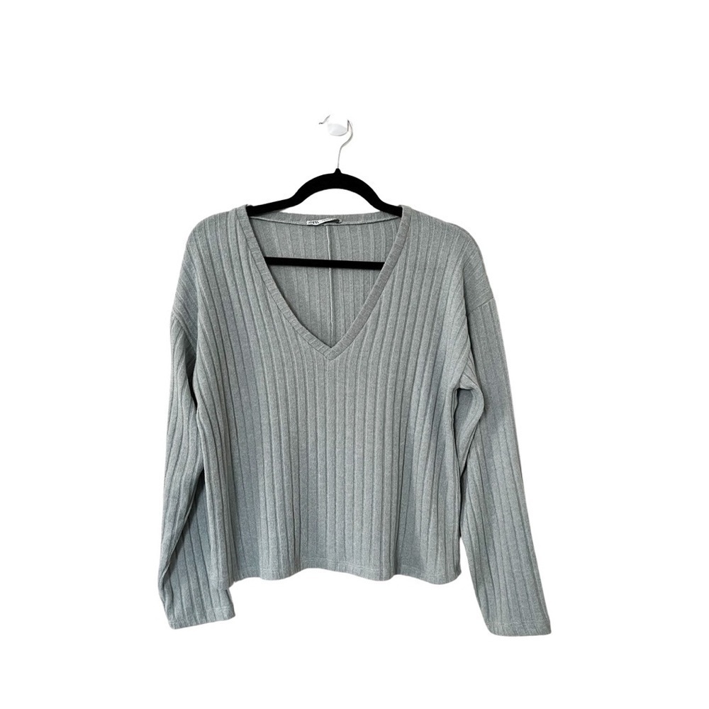 ZARA V-neckline Lightweight Long Sleeve Sweater Green Sz M